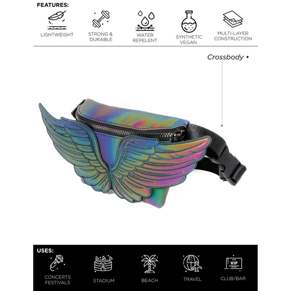 FYDELITY Angel Wing Reflective Metallic Fanny Pack Belt Bag Water Repellent - Picture 5 of 8